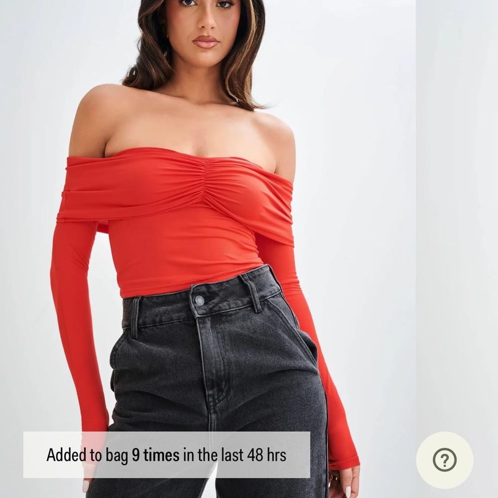 NWT - Meshki Prue Ruched Off Shoulder Long Sleeve Top - Pomegranate - Size XS